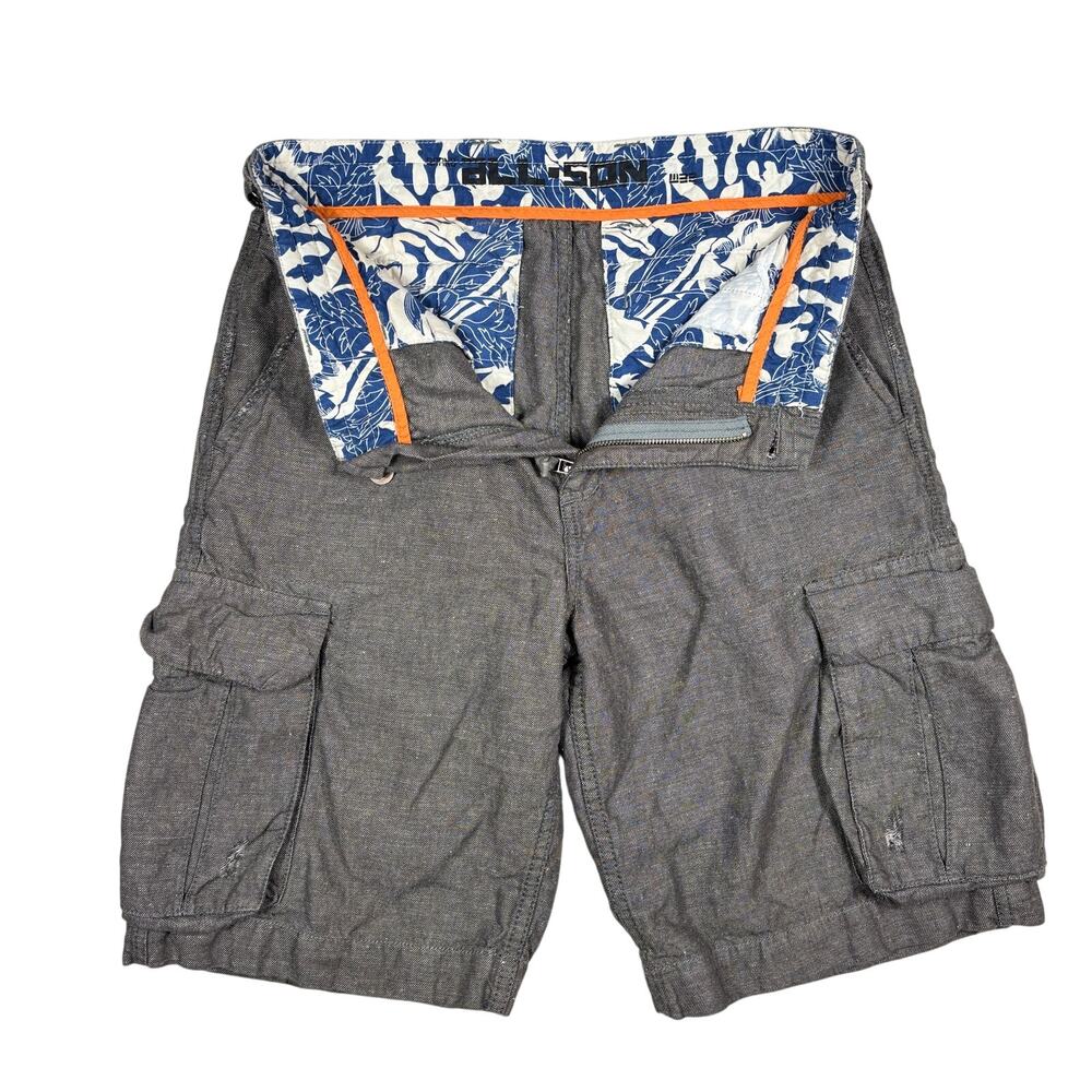 Vintage All Son Cargo Shorts Mens 32 Gray Y2K Cotton Linen HONG KONG 90s Utility